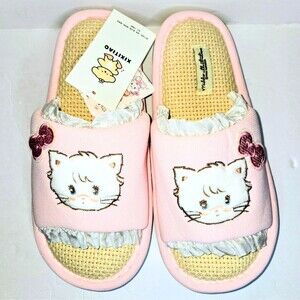 MIKKO Slippers Licensed White Cat and Ruffles, Pink Bow, Women Shoes 9 NEW NWT
